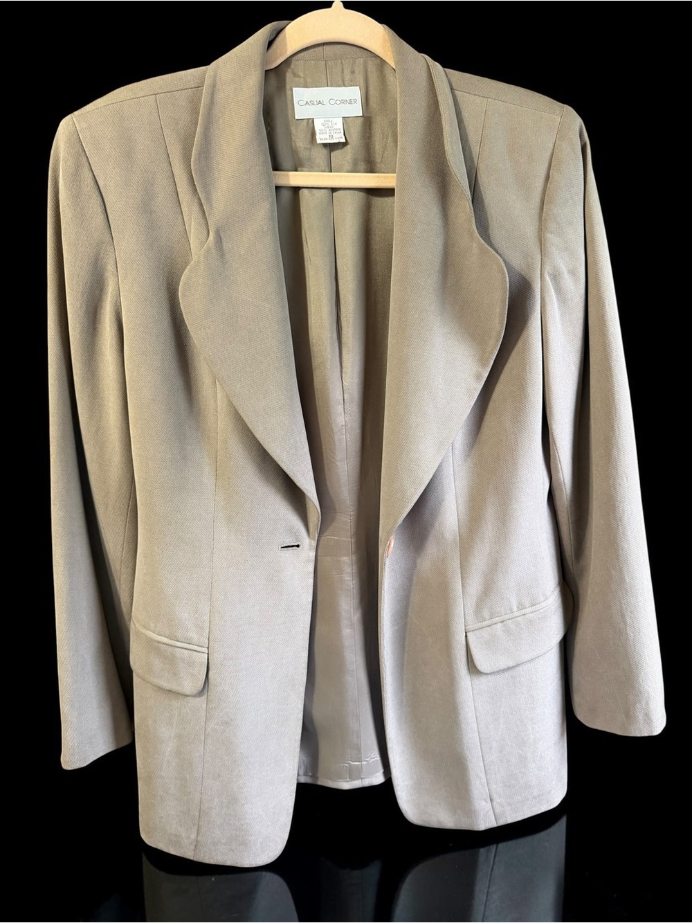 Casual Corner Taupe Silk Blend Blazer Size 10 Open Front Vintage Jacket